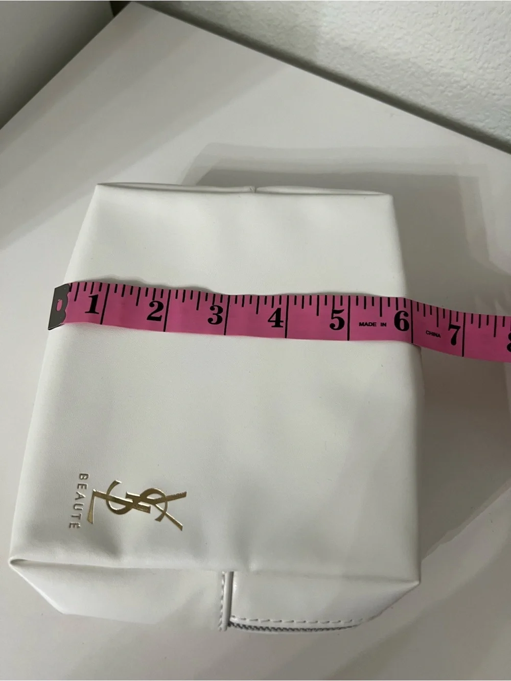 YSL Beauty white Cosmetic Pouch with Gold Logo